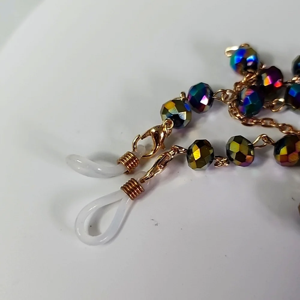 Gold with Mystic AB Crystal Bead Multi Use Chain Mask Eyeglass or ID Holder…